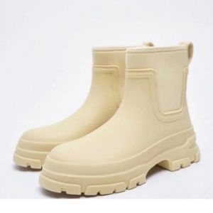 Zara Off White Beige Chelsea Rain Ankle Boots Size 8
